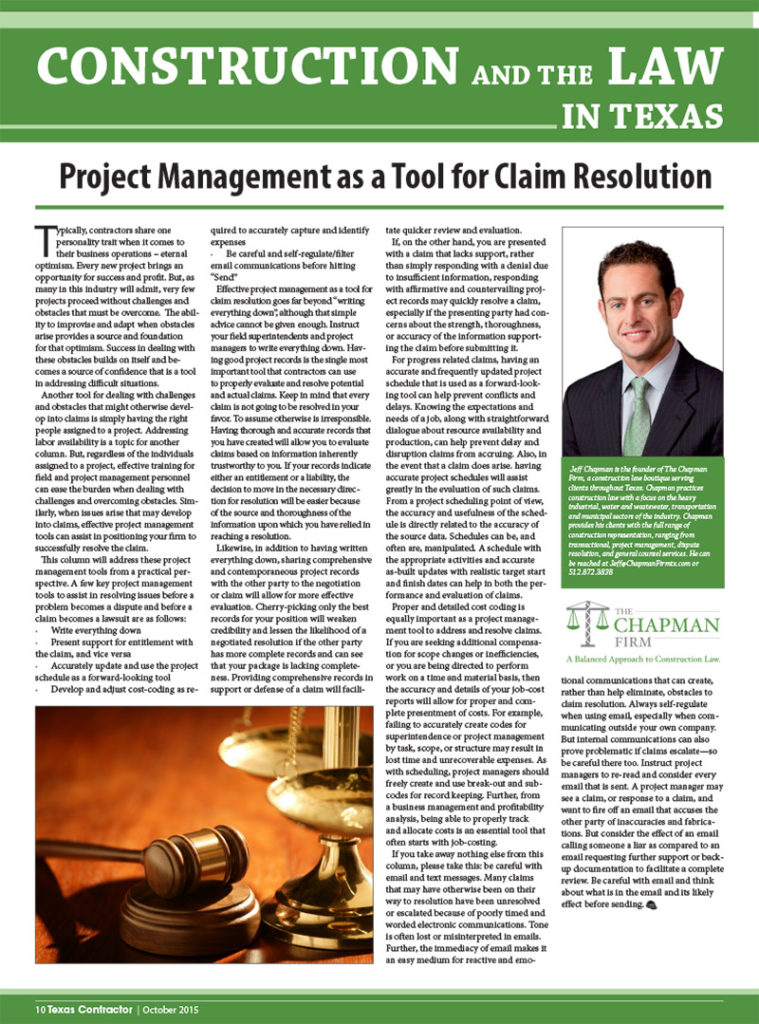 Project Management as a Tool for Claim Resolution | Chapman Negrete